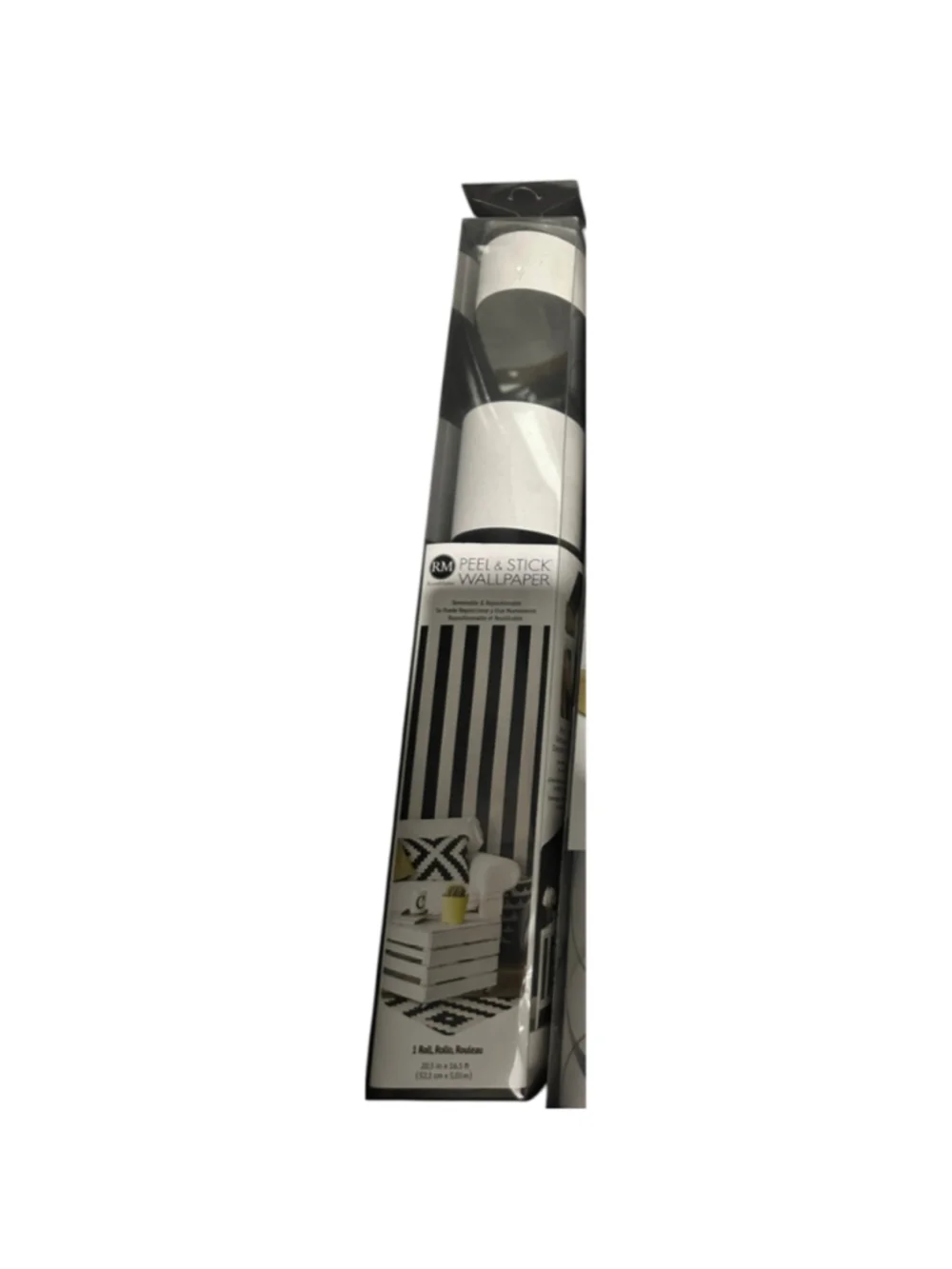 RoomMates RMK11082WP Black Awning Stripe Peel and Stick Wallpaper 20.5